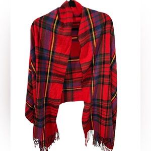 Merona Red Plaid Blanket Scarf With Fringe